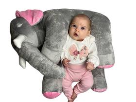 Almofada Elefante Pelúcia 80 cm Cinza com rosa Antialérgico