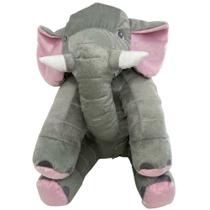 Almofada Elefante Pelúcia Cinza Com Rosa 60cm Bebê Recém Nascido