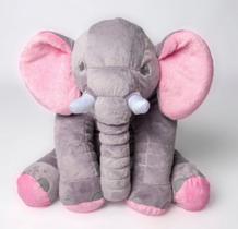 Almofada Elefante Pelúcia Elefante 60 cm Antialérgico cinza com rosa