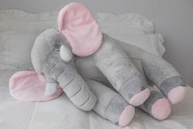 Almofada Elefante Pelúcia Gigante 80cm Cinza Com Rosa - Magna Baby