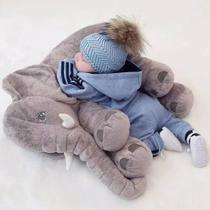 Almofada Elefante Travesseiro Pelúcia Bebê Dormir Cinza 60cm - Duda Baby
