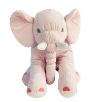 Almofada Elefante Travesseiro Pelúcia Bebê Dormir Cinza C Rosa 60 cm - Lalu Enxovais
