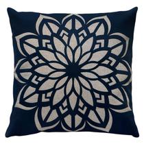 Almofada Em Linho E Veludo Mandala Flor Areia E Azul 50x50 Almofada Em Linho E Veludo Mandala Flor Areia E Azul 50x50