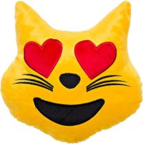 Almofada emoji 45x45cm pelúcia bordado com zíper gatinho apaixonado
