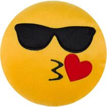 Almofada emoji 45x45cm pelúcia bordado com zíper óculos mandando beijo