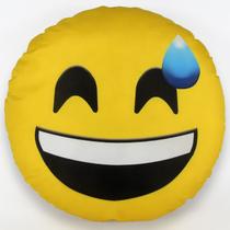 Almofada emoji estampado 34x34cm com zíper sorriso sem graça