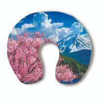 Almofada Encosto de Pescoço P/ Viagens Montanha Fuji Flores
