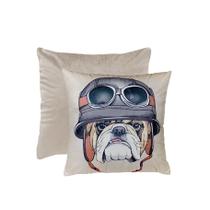 Almofada Estampada Dog Cachorro Aviador Bege Decorativa 2un