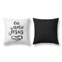 Almofada Eu Amo Jesus Terço sala quarto 45x45 enchimento fibra zíper