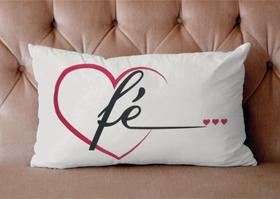 Almofada Fé Retangular 30x50cm Coração Rosa