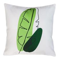 Almofada Folha Desenho Estilo Branca Verde Sarja 45x45 Cheia