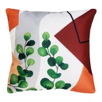 Almofada Folhagens Coloridas Verde/Laranja/Bordô Sarja 45x45