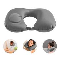 Almofada Inflável Cinza Confortável Design Ergonômico Travesseiro Viagem Apoio Lombar Alta Qualidade Inflador Integrado
