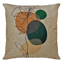 Almofada Linho Amarela/Laranja/Verde Floral Geometria 45x45 Almofada Linho Amarela/Laranja/Verde Floral Geometria 45x45