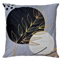 Almofada Linho Bege Amarelo Cinza Preto Folha Natureza 45x45 Almofada Linho Bege Amarelo Cinza Preto Folha Natureza 45x45