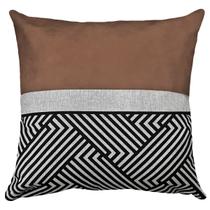 Almofada Linho Bege Com Faixa Decorativa Estilo Couro 45x45