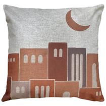 Almofada Linho Bege Geometria Cidade Coqueiro Árabe 45x45