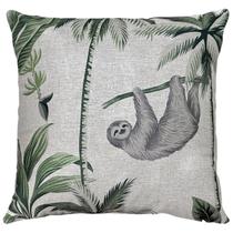 Almofada Linho Bege Luxo Animais Onça Preguiça Tucano 45x45 Almofada Linho Bege Luxo Animais Onça Preguiça Tucano 45x45