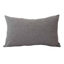 Almofada Linho Cinza Bordada com Detalhes Azul Retangular Almofada Linho Cinza Bordada com Detalhes Azul Retangular