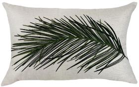 Almofada Linho Cru 35x58cm Com Bordado Fino Folha Verde