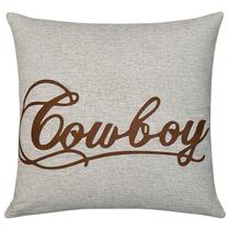 Almofada Linho Cru Aplicação Em Couro Cowboy Country 50x50 Almofada Linho Cru Aplicação Em Couro Cowboy Country 50x50