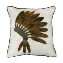 Almofada Linho Cru Cocar Verde Bordada 2 52X52cm - Decortextil