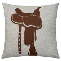 Almofada Linho E Couro Cavalo Boi Cowboy Fazenda Haras 50x50