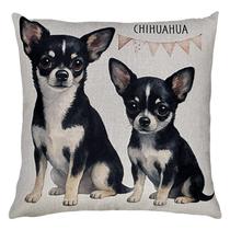 Almofada Linho Estampada Com Cachorro Chihuahua Preto 43x43 Almofada Linho Estampada Com Cachorro Chihuahua Preto 43x43
