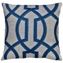 Almofada Linho Estampada Treliça Frame Azul Cru Luxo 45x45