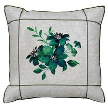 Almofada Linho Folhagem Limão Flor Verde Com Drapeado 45x45