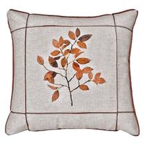 Almofada Linho Folhagens Flor Terracota Drapeada Luxo 45x45