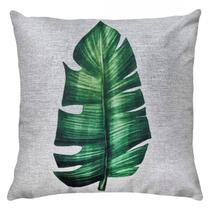 Almofada Linho Rústico Estampa Folhagem Verde Tropical 45x45 Almofada Linho Rústico Estampa Folhagem Verde Tropical 45x45