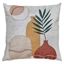 Almofada Linho Rústico Mulher África Planta Abstrata 45x45