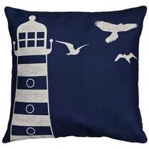 Almofada Linho Tema Náutico Farol Barco Timão Azul e Cru 45x45