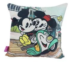 Almofada Mickey E Minnie Cartoon Veludo 40x40 Zona Criativa Cor Preto