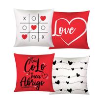 Almofada Moderna Com Zíper 43cm x 43cm Kit Com 04 Peças - Love Vermelho