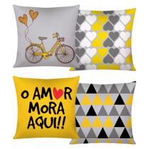 Almofada Moderna Com Zíper 43cm x 43cm Kit Com 04 Peças - O Amor Mora Aqui