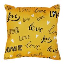 Almofada Palavras Love Escrita Amarela de Sarja 45x45 +Refil