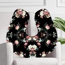 Almofada para Amamentação Travesseiro Fundo Floral Preto