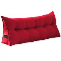 Almofada para cabeceira de cama Solteiro 90 cm com porta celular apoio para costas Suede Vermelho Almofada para cabeceira de cama Solteiro 90 cm com porta celular apoio para costas Suede Vermelho