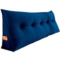 Almofada Para Cabeceira Encosto Apoio Lombar Spot 140cm Com Porta Celular Suede - Abmaza Cor Azul Escuro