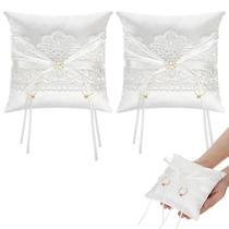 Almofada para portador de aliança de casamento Fiwochic Lace Pearl Ivory Satin