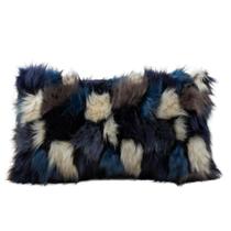 Almofada Pelúcia Mesclada Azul & Offwhite Retangular