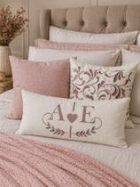 Almofada Personalizada Casal com Iniciais Bordado Elegante 50x30 Cor do Bordado:Rosa Velho