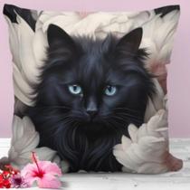 Almofada personalizada Gato preto com flores30x30cm