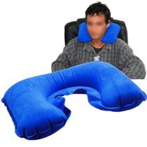 Almofada pescoço travesseiro inflável Azul CBRN01859 - COMMERCE BRASIL