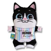 Almofada ploosh brinquedo pet - gato preto colete humor