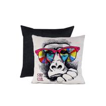 Almofada Preta e Estampa Macaco Oculos Decorativa 2un