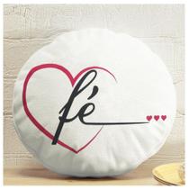 Almofada Redonda Estampada Fé 45x45cm Coração Rosa