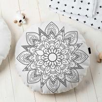 Almofada Redonda Estampada Mandala 45x45cm Indira Preto